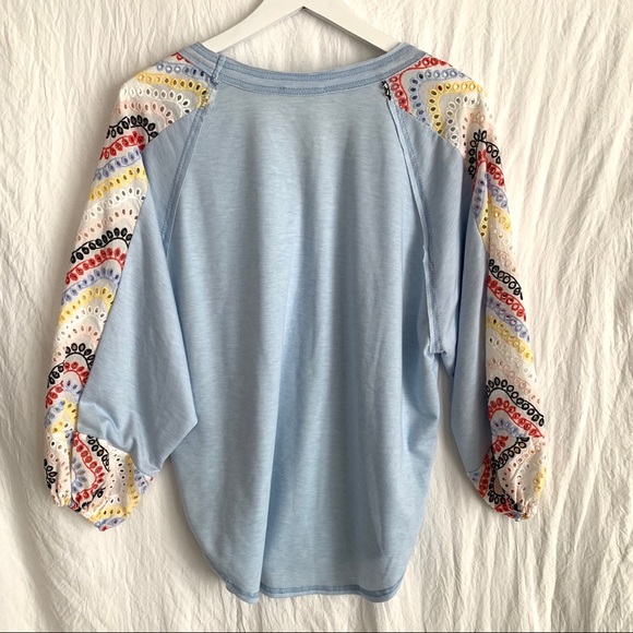 Hummingbird Blue Eyelet Lace Balloon Sleeve Top - Picture 5 of 6